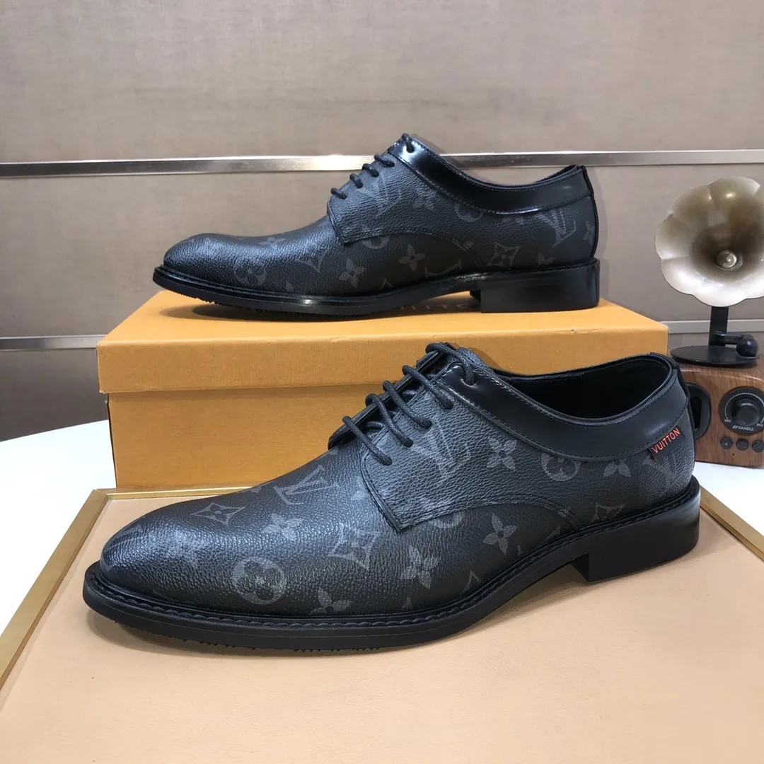 Men's shoes💰460💰【LOUIS VUITTON】(sheepskin lining) new cowhide LV formal shoes🎩🎩❗️🆘made one to one at the counter🎩original quality, imported cowhide upper➕full sheepskin lining➕original rubber outsole, {high quality visible}👣Size: 38-45 (45 custom-made)
